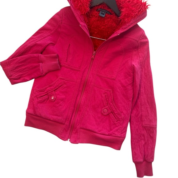 Marc By Marc Jacobs S Y2K vibe Pink Hoodie Sweatshirt with red faux fur hood GUC - Picture 2 of 16